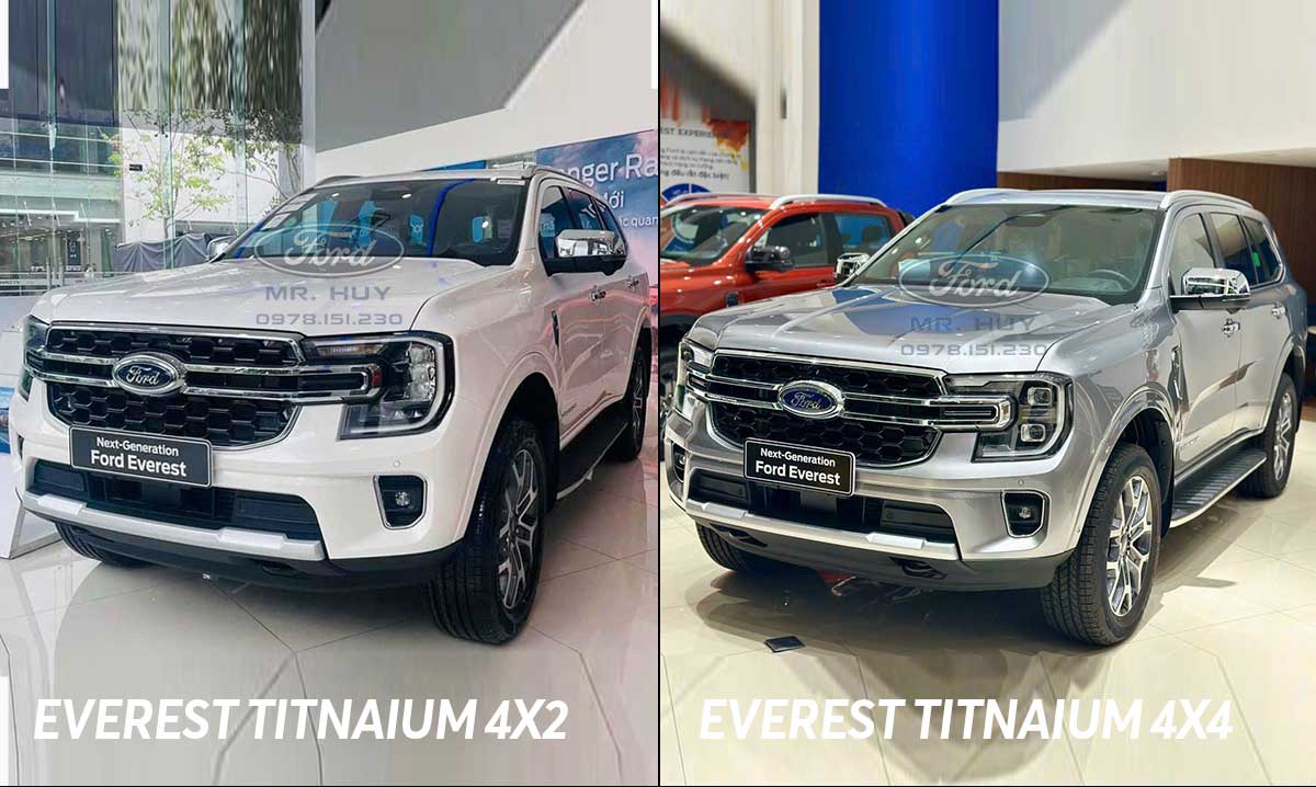 So Sánh ngoại thất Ford Everest Titanium 4x2 và 4x4 - Đầu xe