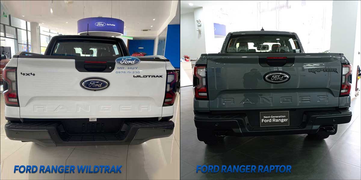 So sánh thiết kế ngoại thất Ford Ranger Wildtrak và Raptor - Đuôi xe