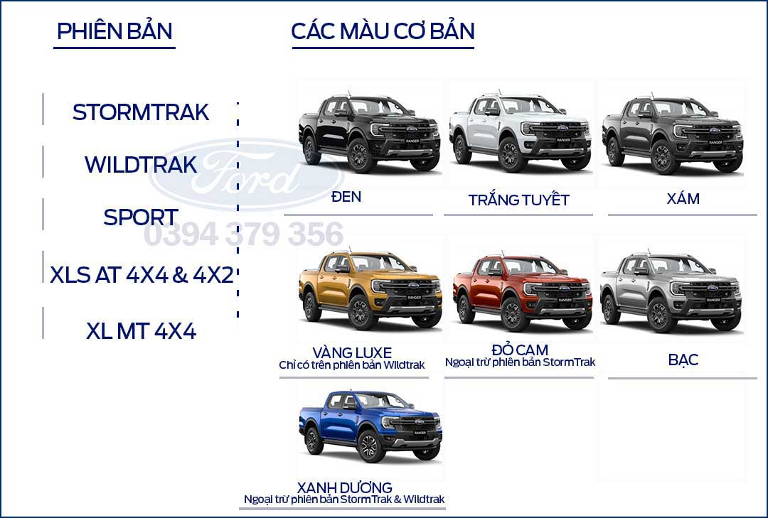 Bảng màu xe Ford Ranger 2024 (1)